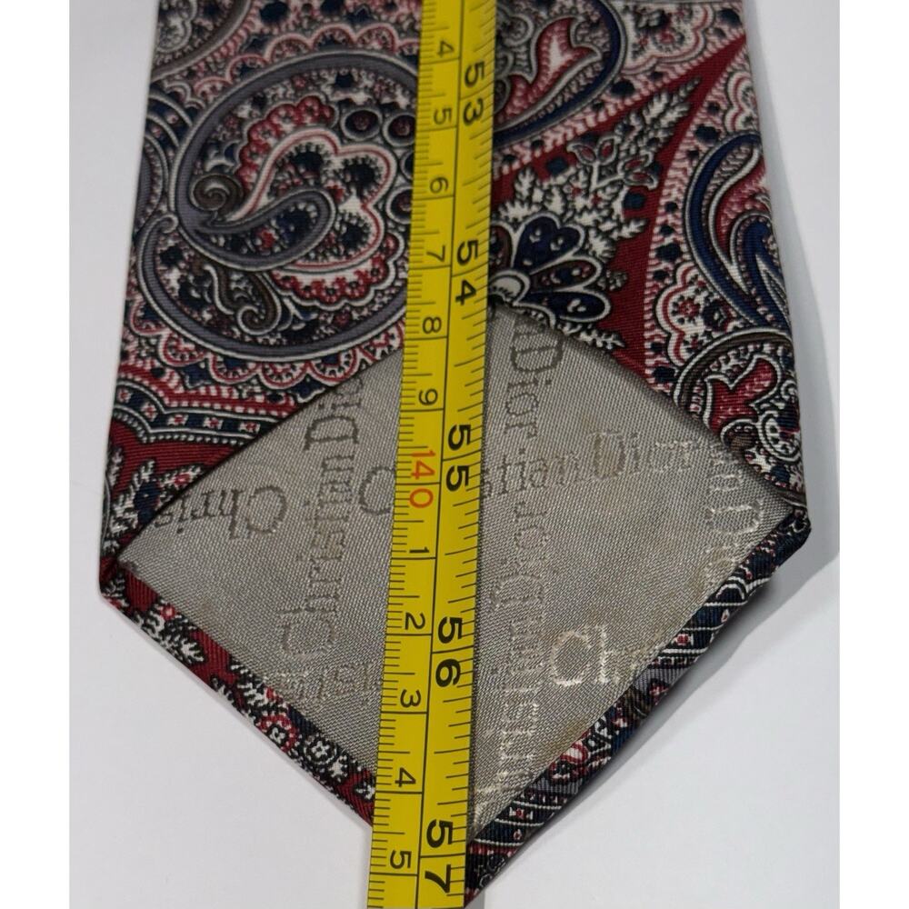 Vintage Christian Dior Tie 57x3.5 Mens Luxury Paisley Gray Executive Business - Picture 5 of 8
